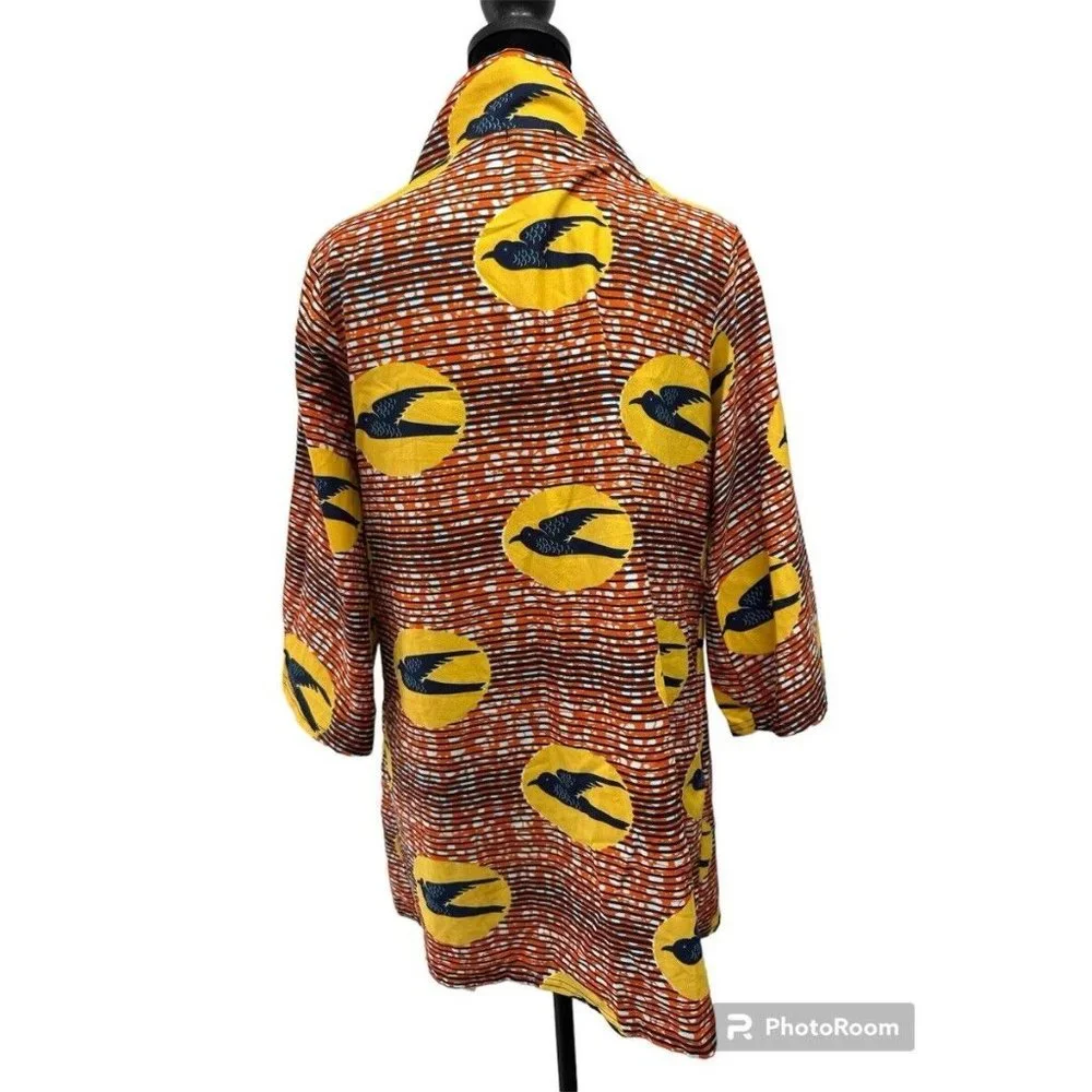 Grass Fields Kimono African Print Sz 8‎ Orange Black Crow - Picture 3 of 5